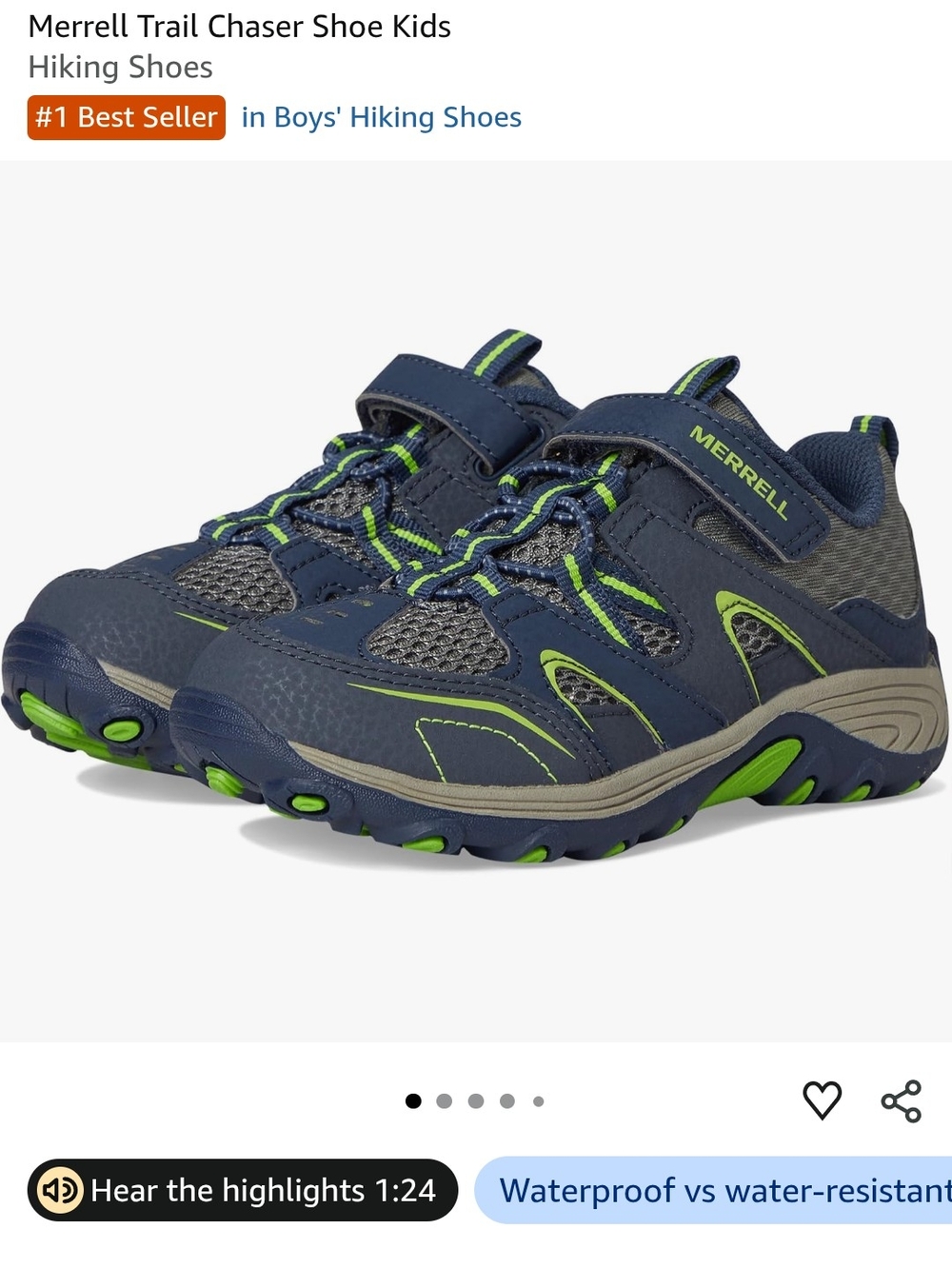 Merrell Kids Navy and Lime Trail Sneakers